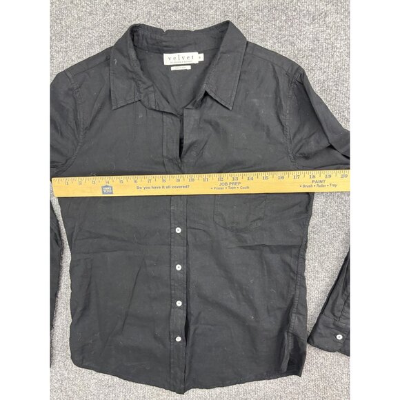 Velvet Shirt Womens Small Black Button Down Long Sleeve Pocket Top Lightweight - Picture 5 of 7